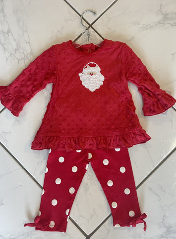 Minky appliqued Santa tunic with polyester dotted leggings