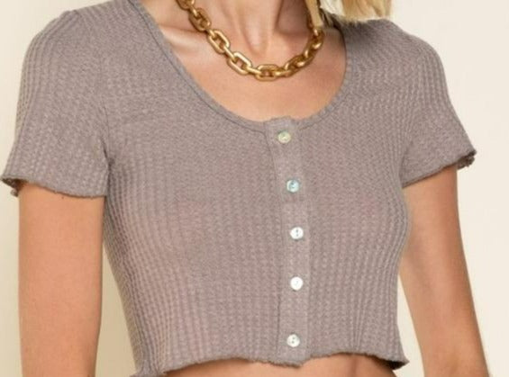 Waffle Knit Button Front Crop Top
