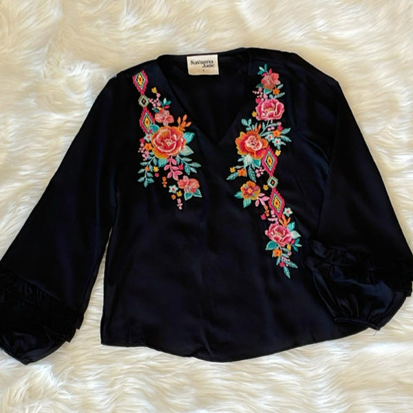 Long sleeve floral embroidered top | Savanna Jane