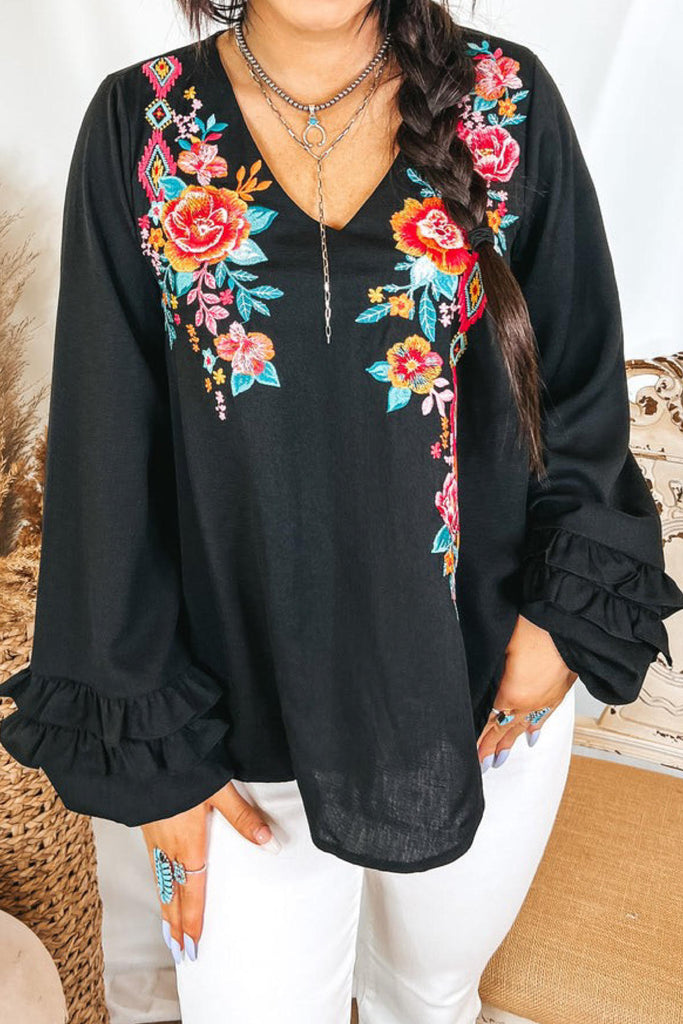 Long sleeve floral embroidered top | Savanna Jane