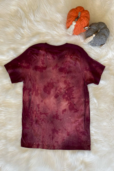 "Hello Fall" Short Sleeve Bleached Graphic Tee in Burgundy